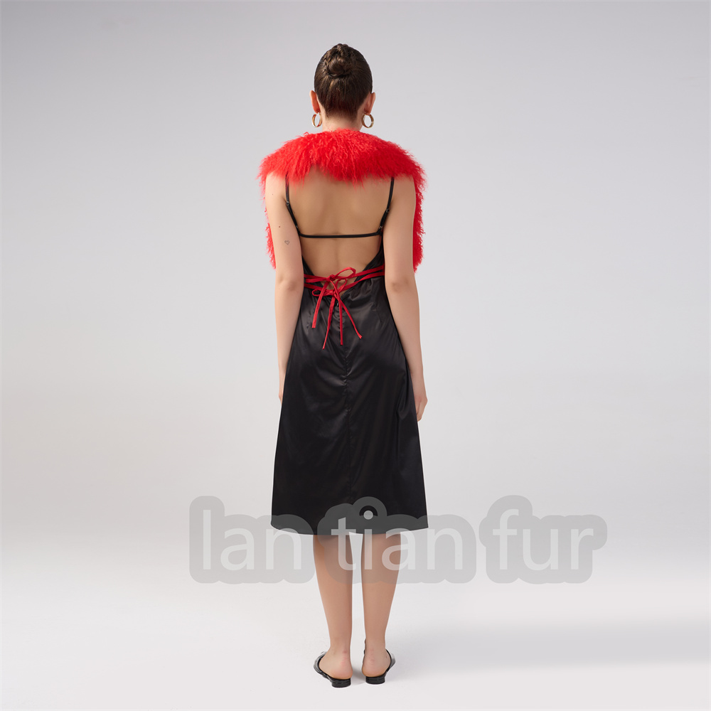 Women Real Sheep Fur Short Halter Top vest Real Mongolian Sheepskin Fur Vest