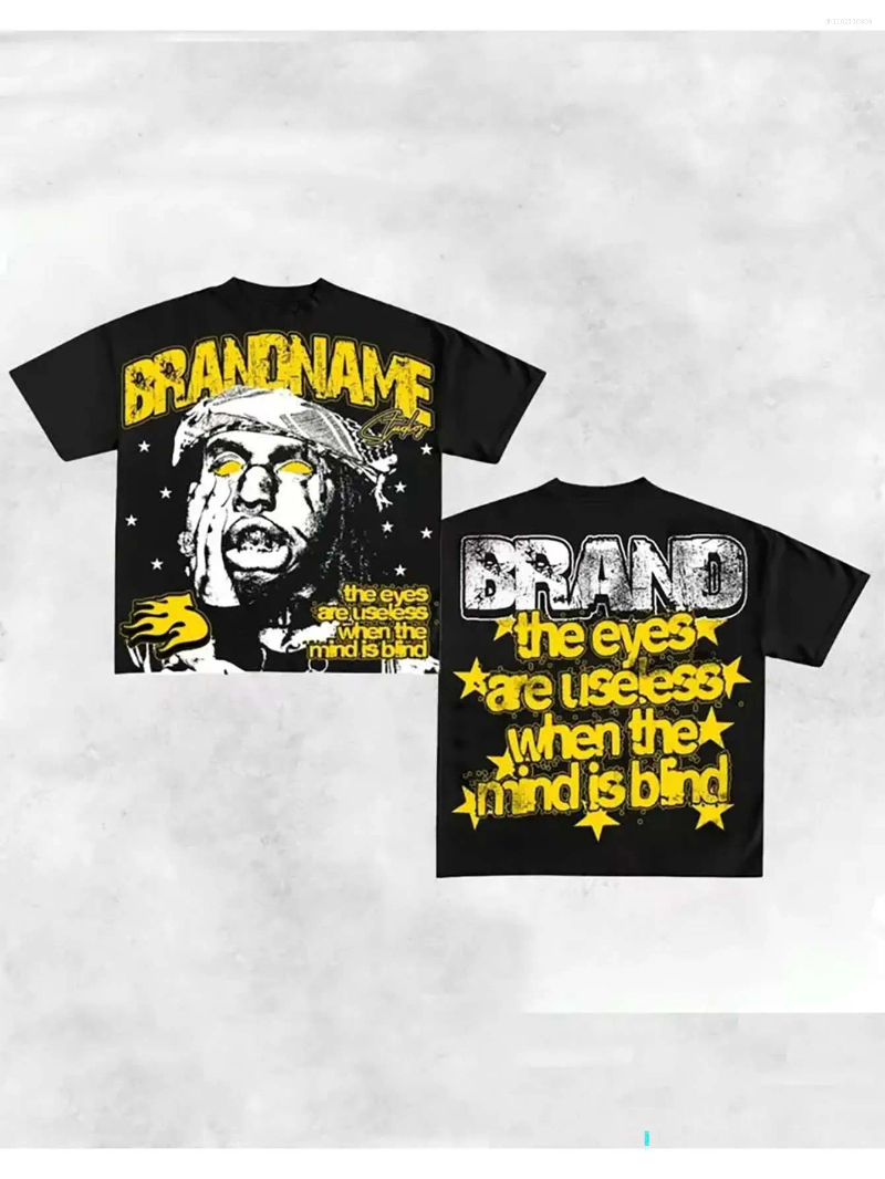 Men's T Shirts Cotton T-Shirt Bold Pattern Printing And Portrait Text Design Black With Yellow White Art Loose Crew Neck Men Short Sleeves
