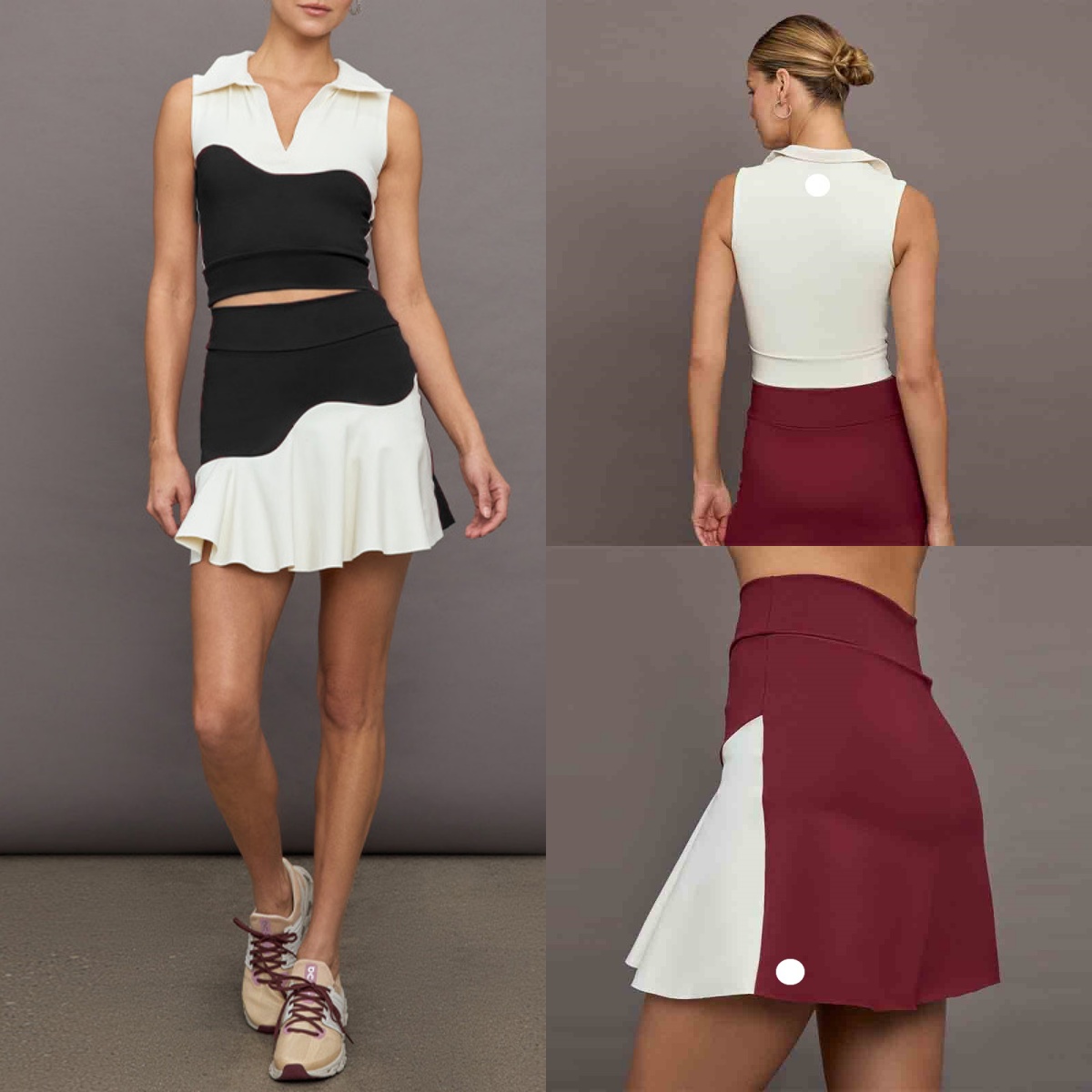 2025-- POLO Neck Sports Vest Splicing Contrast Yoga Clothes Women's Exposure-proof Dance Fitness Wave Tennis Skirt
