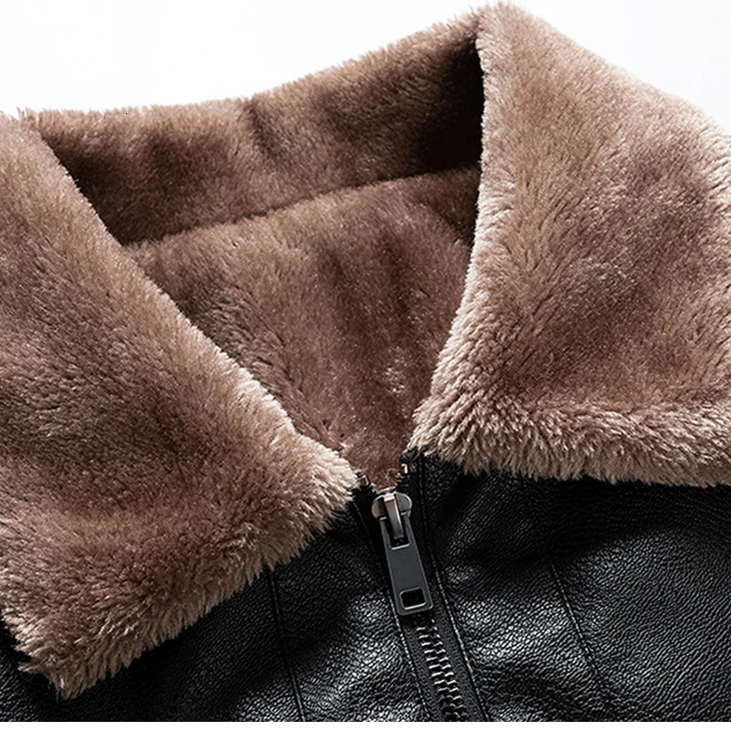 Vintage Black Leather Jacket for Men AutumnWinter Faux Fur Collar Windproof Warm Coat Mens Fashion 250616