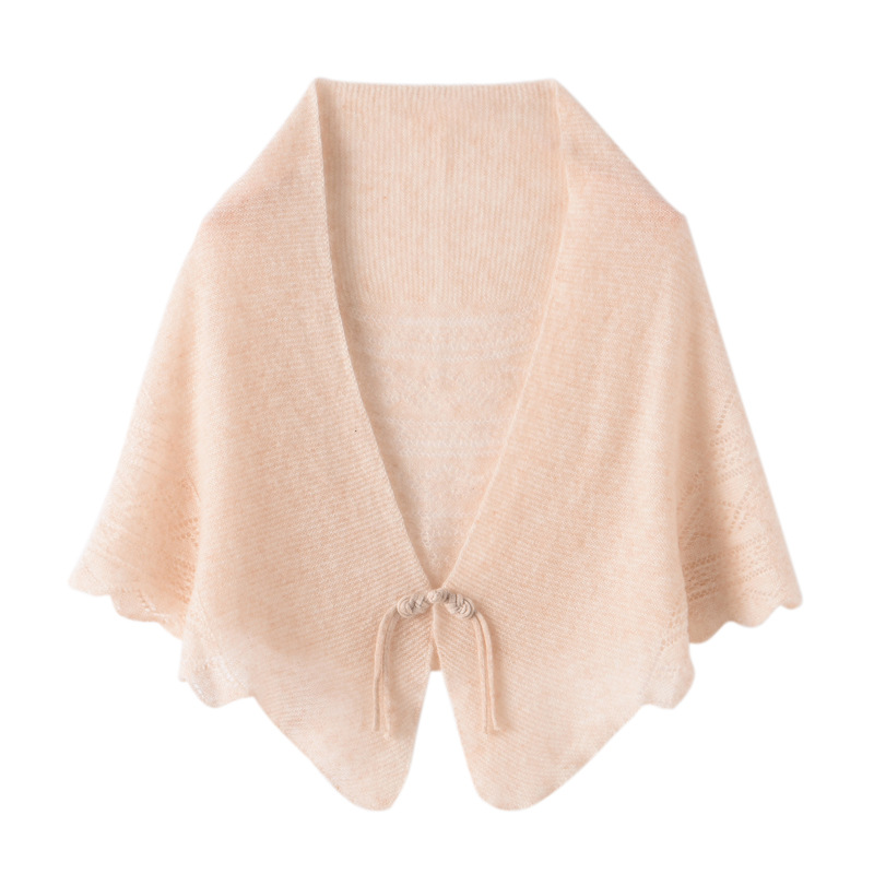 K1068 100% pure wool shawl for women, wear in air-conditioned room, hollow thin small shawl, Chinese style button knotted scarf