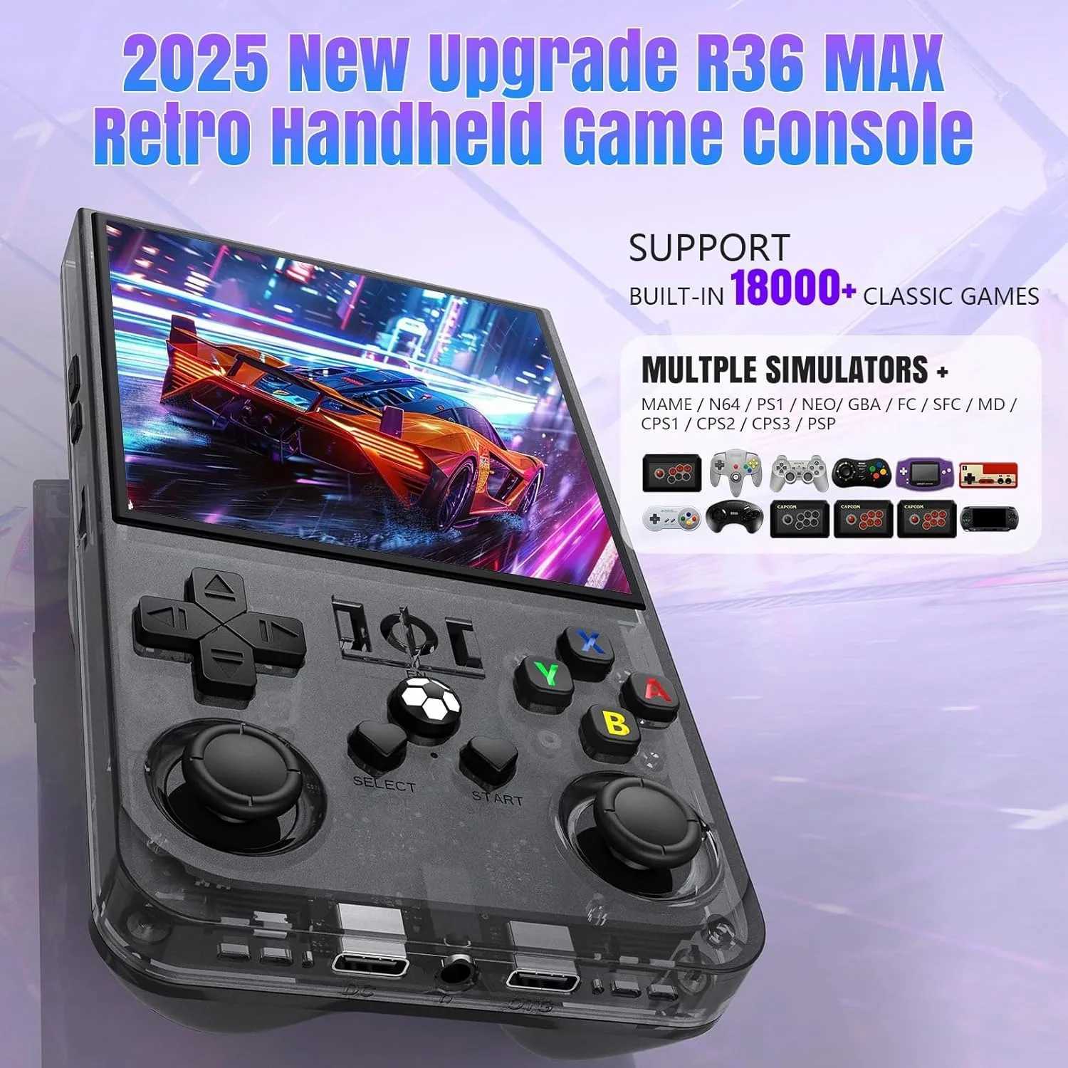 FLLBW R36 MAX Retro Gaming Console 4.0 Inch Screen Portable Open Source Video Game Player Built-in 15000+ Games 64G/128G XJ250619