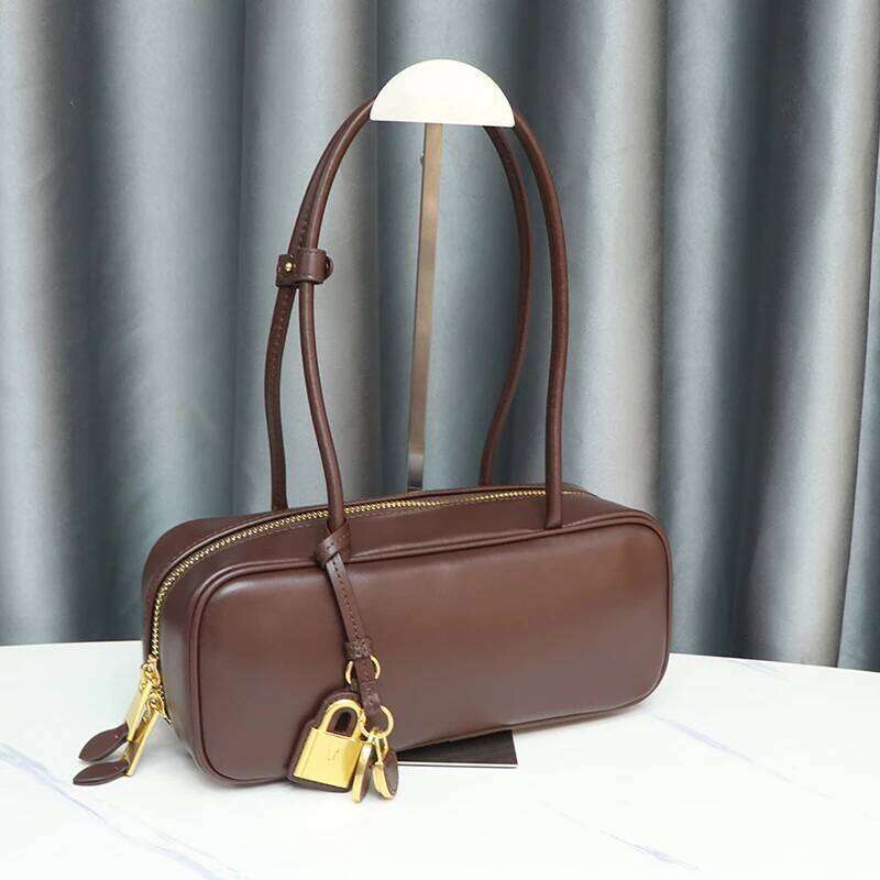 2025 Autumn Winter Brand Design Solid Genuine Leather Women Handbags Fashion Gold Lock Square Bags Woman Totes