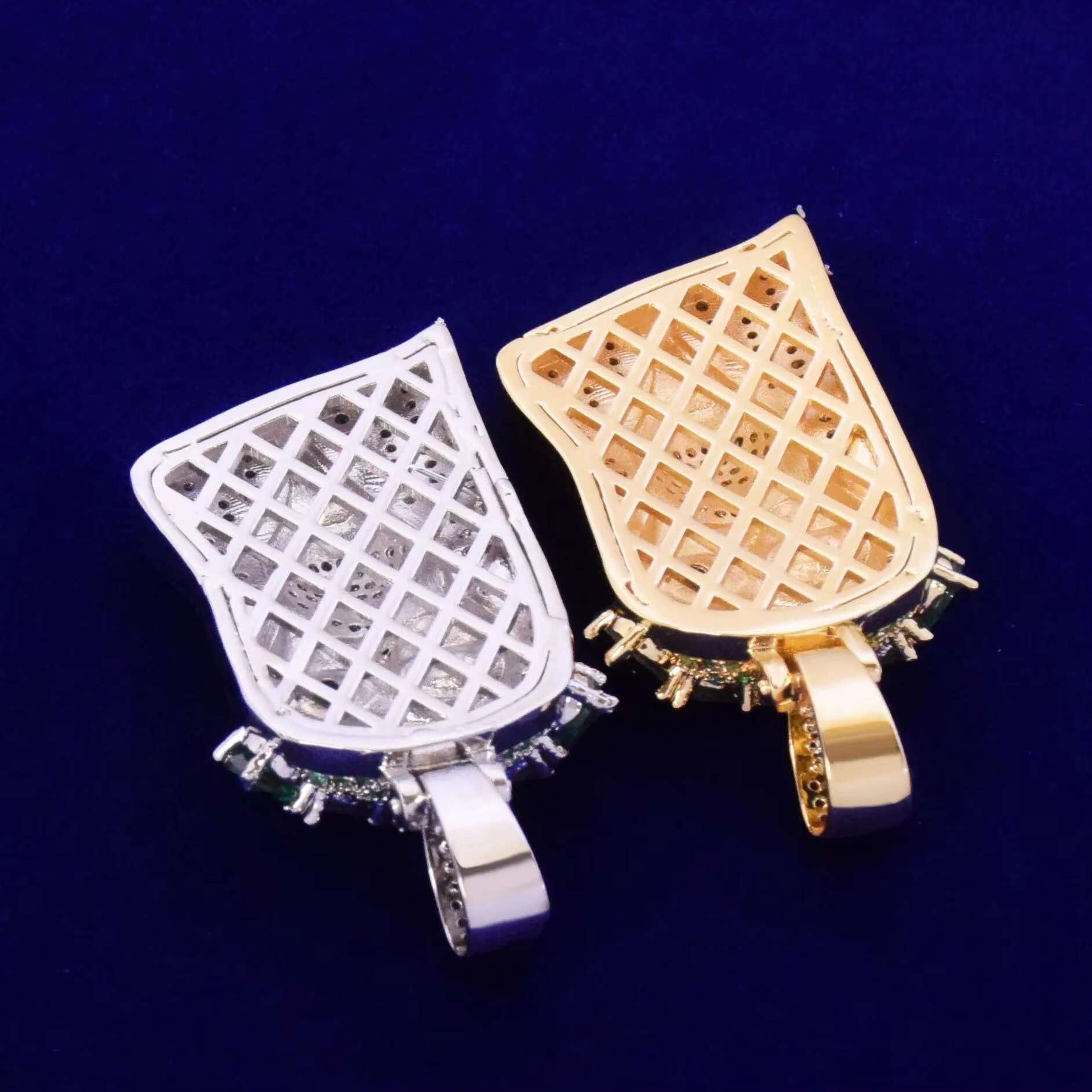 14k Gold Tone Huge Spooky Big Jesus Head Green Zircon Gem Crown Charm Jumbo Pendant Green Cubic Zirconia Necklace