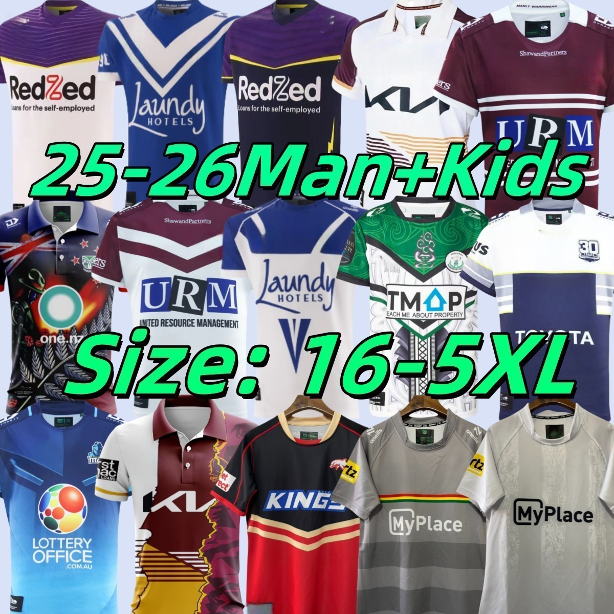 2025 2026 NRL Rugby Training Uniform Warrior Dog Rooster Bad Horse Raider Men's Kids Short Sleeve Sports Jersey - Breathable, Moisture Core - Polyester 0101