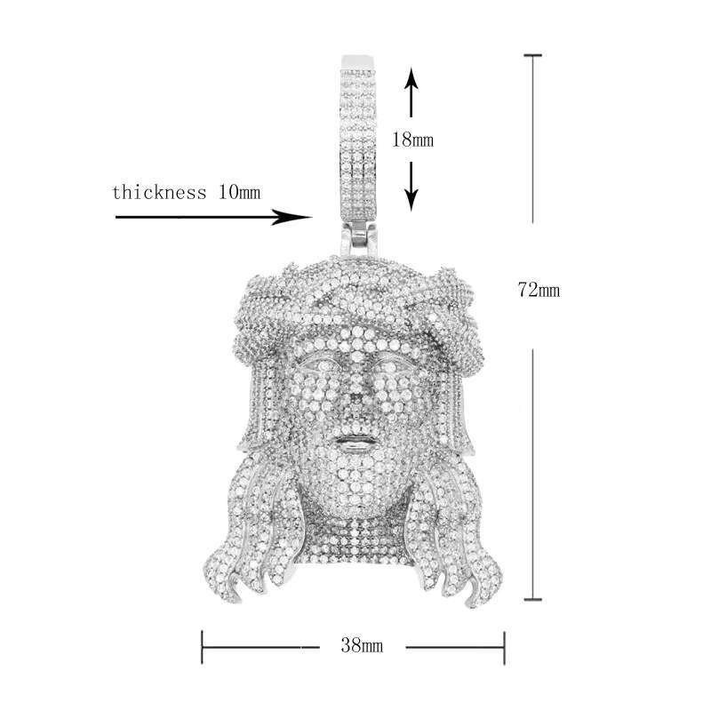 Huge Two Tone Spooky Silver Jesus Hair Head Zircon Crown Charm Iced Out Jumbo Pendant Cubic Zirconia Necklace
