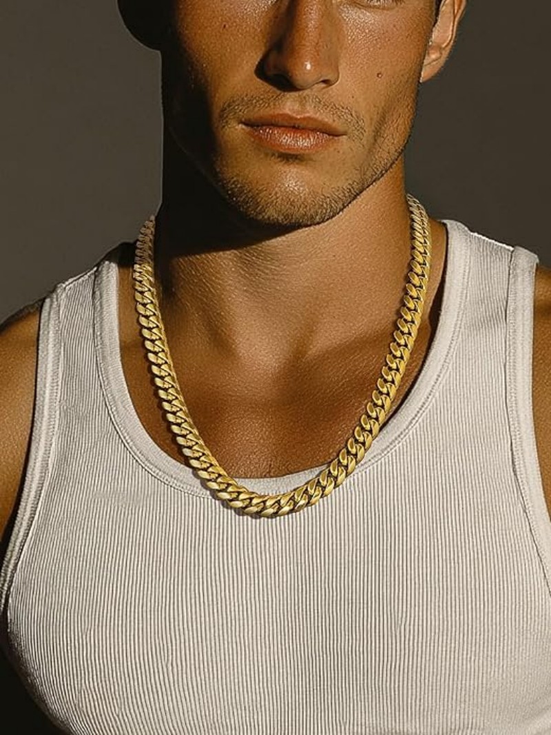 ChainsPro Men Chunky Miami Cuban Chain Necklace, Custom Available, 4.8/6/10/14mm Width, 18/20/22/24/26/28/30inch Length, Gold Plated/Stainless Steel/B