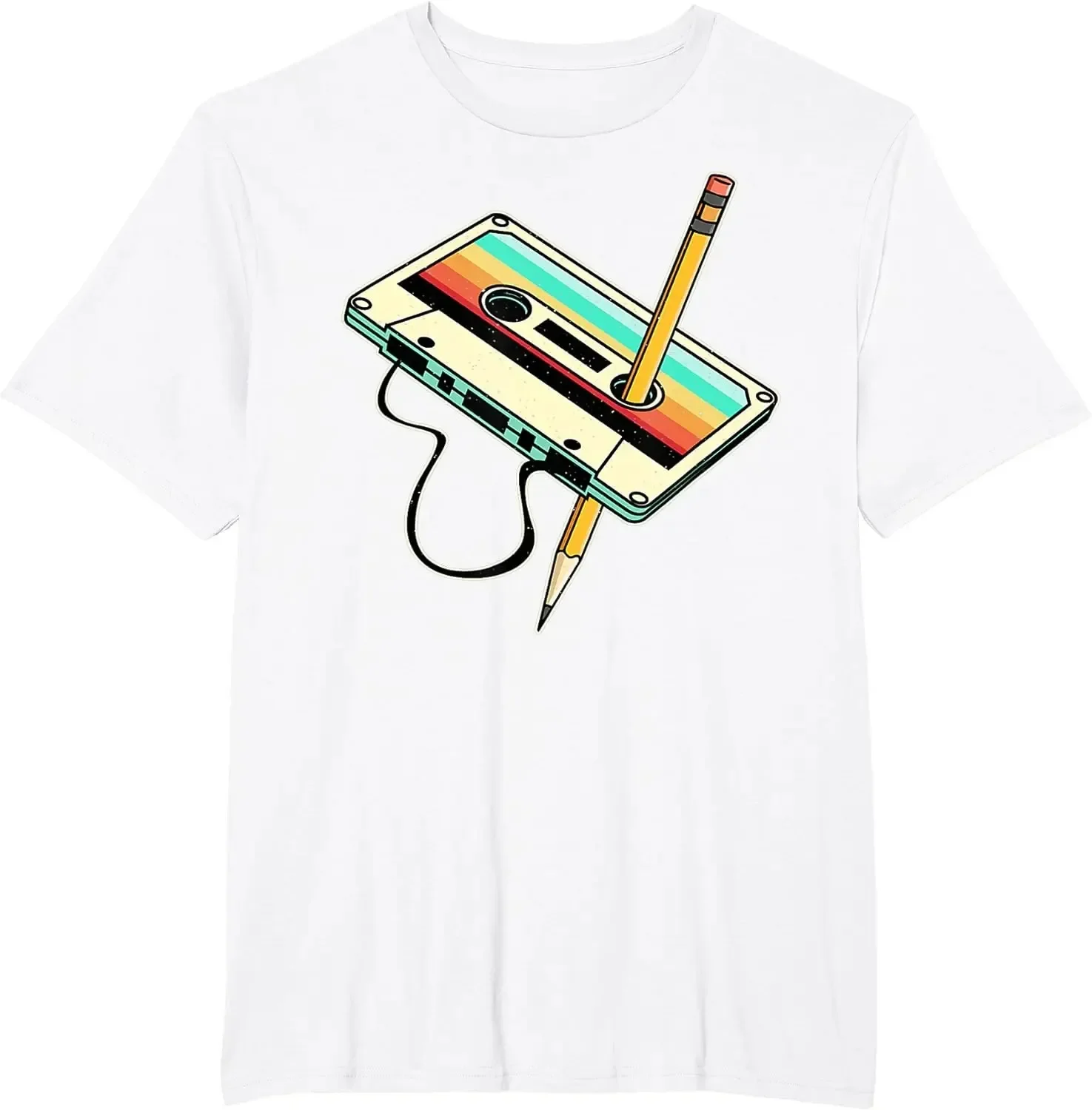80s Cassette Tape Pencil 1980s Retro Vintage Throwback Music T-Shirt Men Clothing Vintage T Shirt Camisetas 2025 New