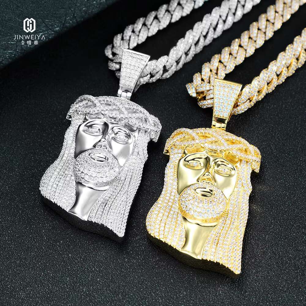 Brass Jesus Pendant Necklace with Moissanite Hip Hop Style for Mens Children Brass Zircon Jewelry