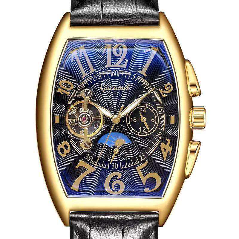 DHgadgets Men's Round Alloy Automatic Mechanical Watch with Glass Dial Window Buckle Business Style Crossover