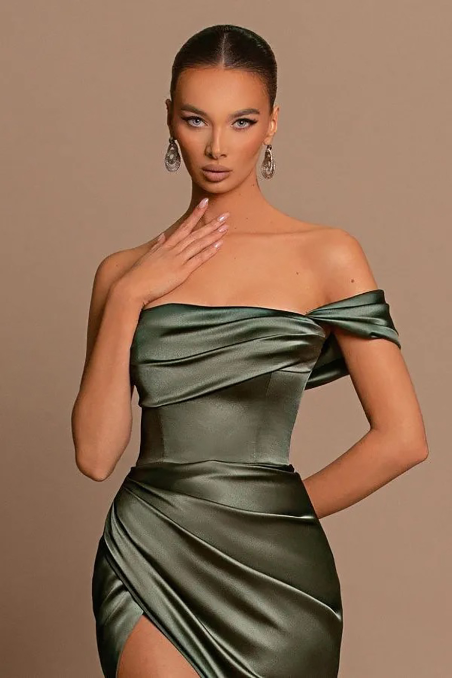 One Shoulder Mermaid Long Bridesmaid Sexy High Split Ruched Maid Of Honor Dresses Bride Gowns Wedding Guest Women Marriage Free shipp