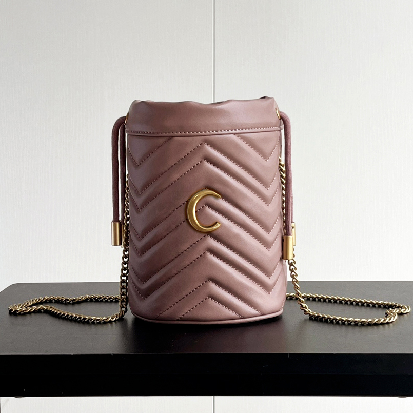 Ladies Luxury marmont Bag Designer Mini Bucket Bag Shoulder Bag Leather Round Bag Chain Mini Crossbody Bag Drawstring Cell Phone Bag Luxury Fashion Small Bag