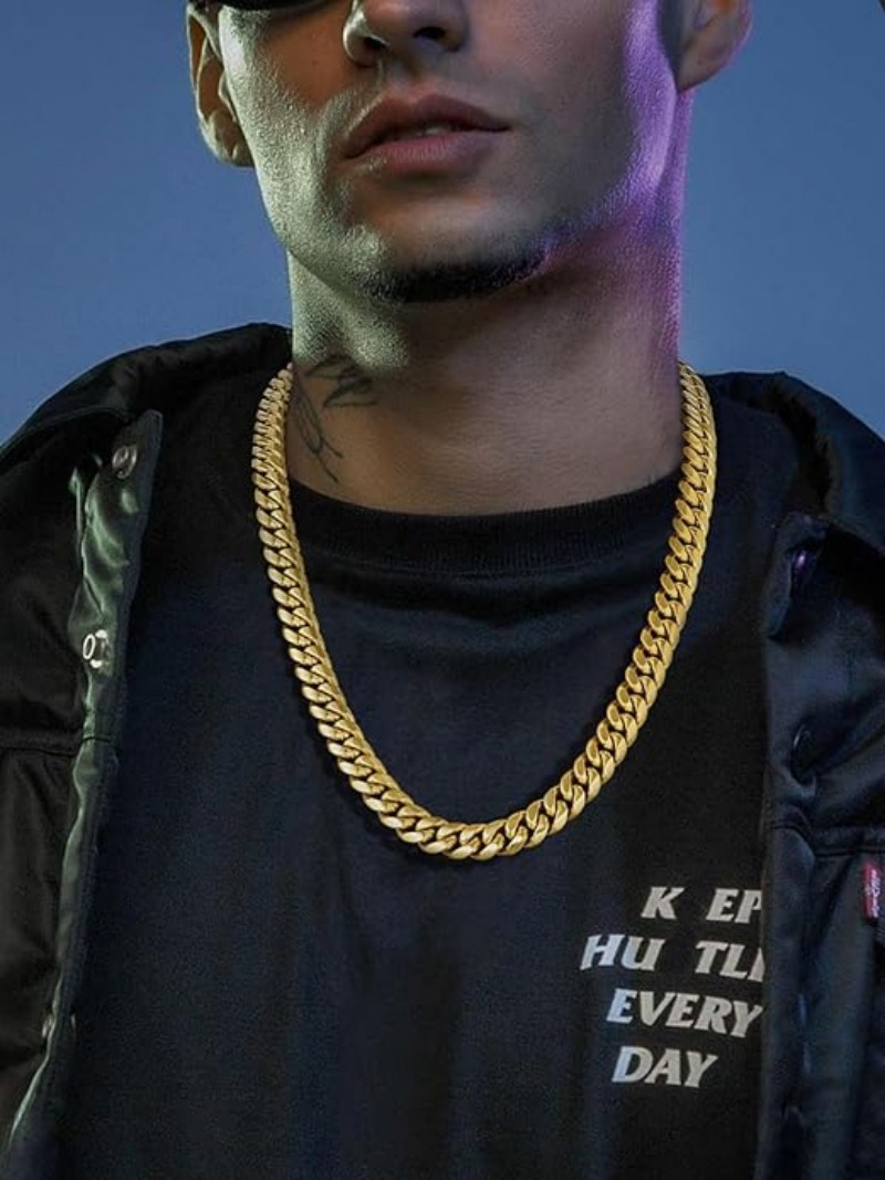 ChainsPro Men Chunky Miami Cuban Chain Necklace, Custom Available, 4.8/6/10/14mm Width, 18/20/22/24/26/28/30inch Length, Gold Plated/Stainless Steel/B