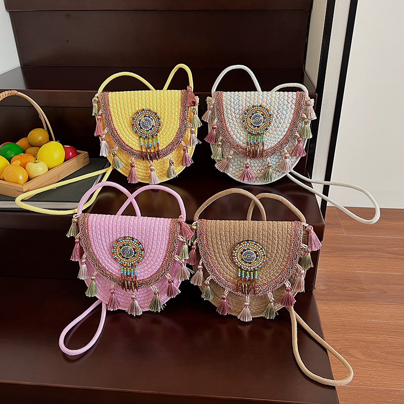 New ethnic style woven for seaside vacation, one shoulder crossbody phone bag