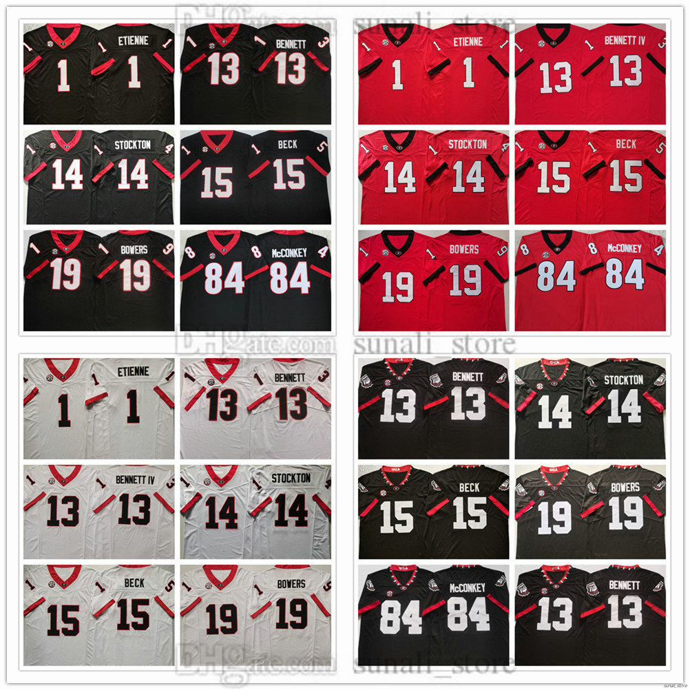 Mens College Georgia Football Jerseys 13 Stetson Bennett IV 19 Brock Bowers 14 Gunner Stockton 1 Trevor Etienne 15 Carson Beck 84 Ladd McConkey Stitched