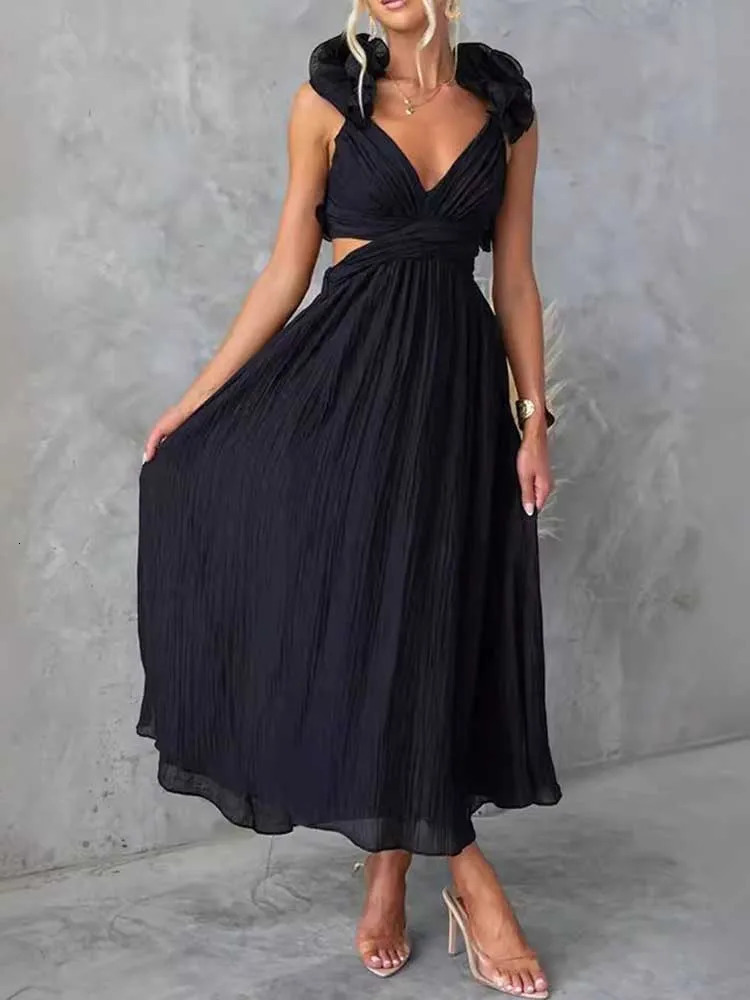 Sleeveless Dresses for Women Elegant Straps Pleated Dress Backless Summer Cotton Linen Dresses High Waist Wholesale Drop 250618
