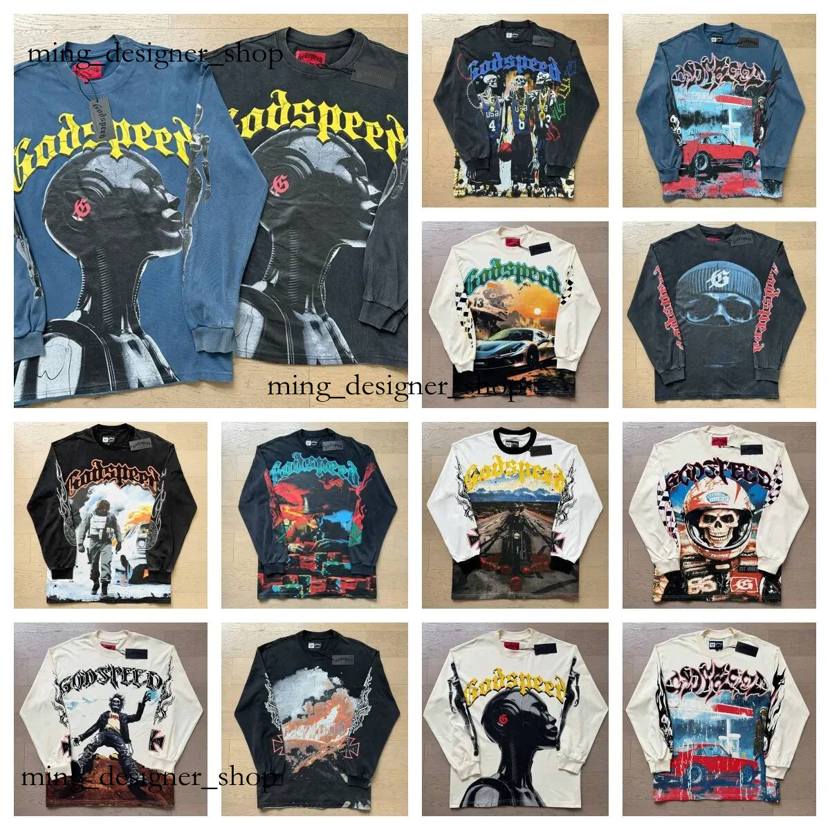 Godspeed T-shirt Designer men godspeed shirts Long Sleeve T-shirt Rock street vintage wash made old printed cotton short sleeve T-shirt god speed t shirt men da8