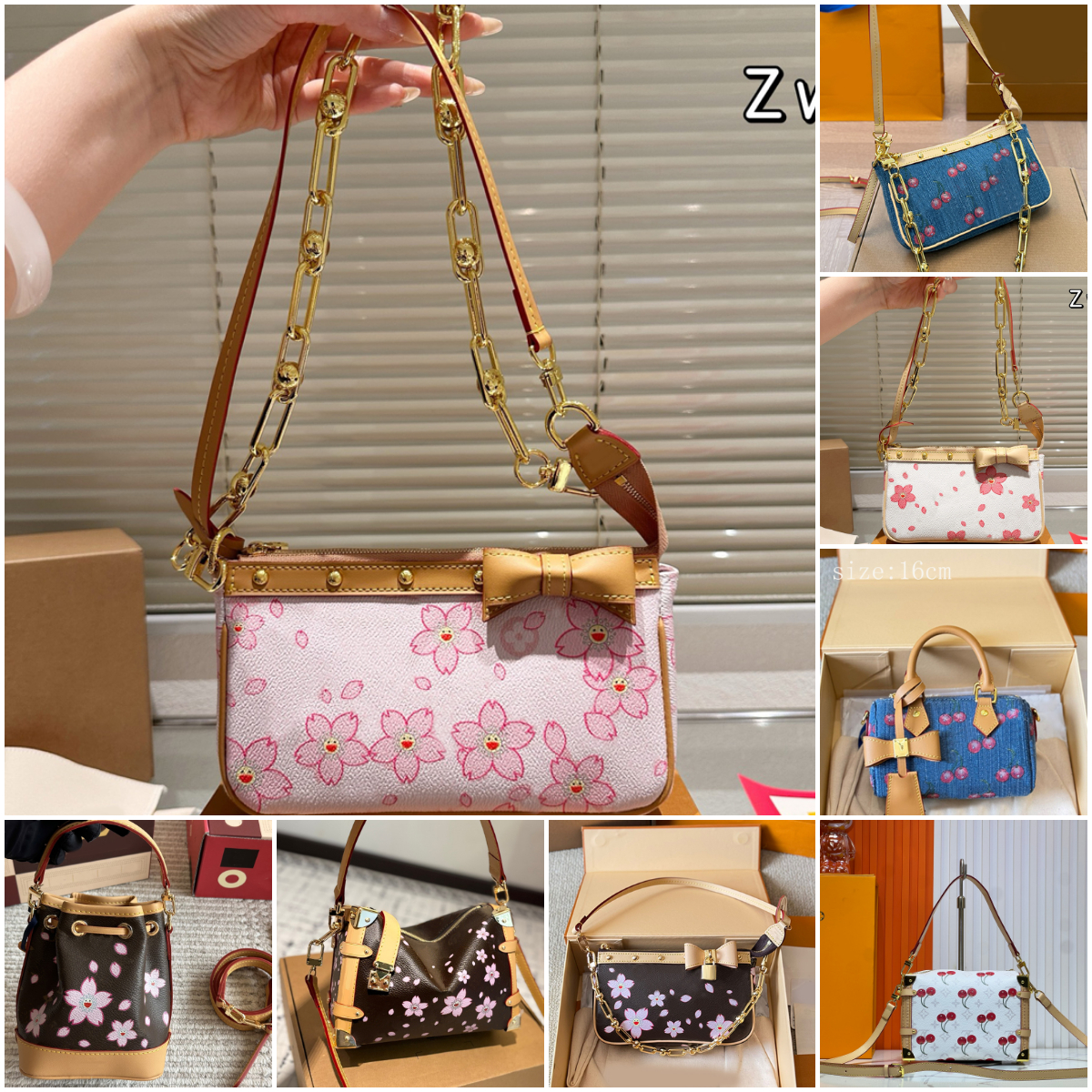 Cherry Blossom Bag Pink Designer Women Bag Hobo Shoulder Bag Sac Luxe Femme Cross Body Bag Black Purse Cowhide Leather Underarm Handbag Brown Designer Bag