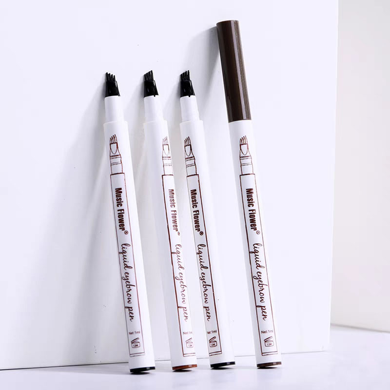 Makeup Eyebrow Enhancers Music Flower Liquid Eyebrow Pen Four Head eyebrow Enhancer Waterproof Eye Cosmetics 3 Colors chestnut brown dark grey black free shipping