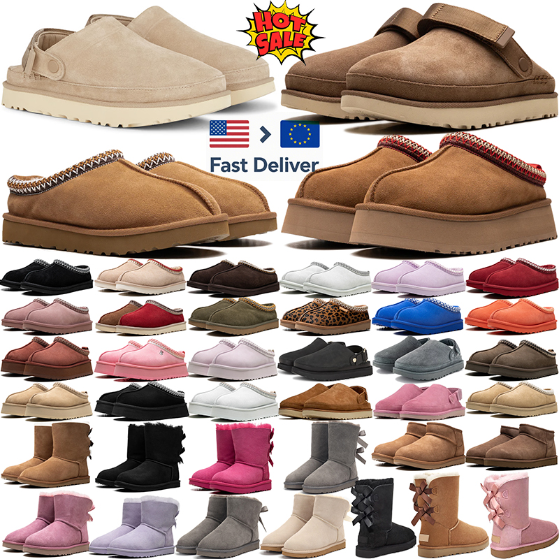 free shipping designers slippers tasman fur slide tazz bow boots chestnut black classic platform winter girls mens womens snow boots big size 4-14