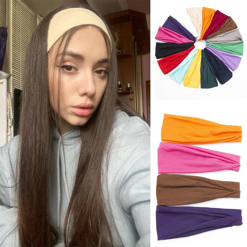 Women Solid Color Elastic Hair Bands Yoga Headband Fashion Turban Makeup Hoop Vintag Knotted Headwrap Accessories 250605