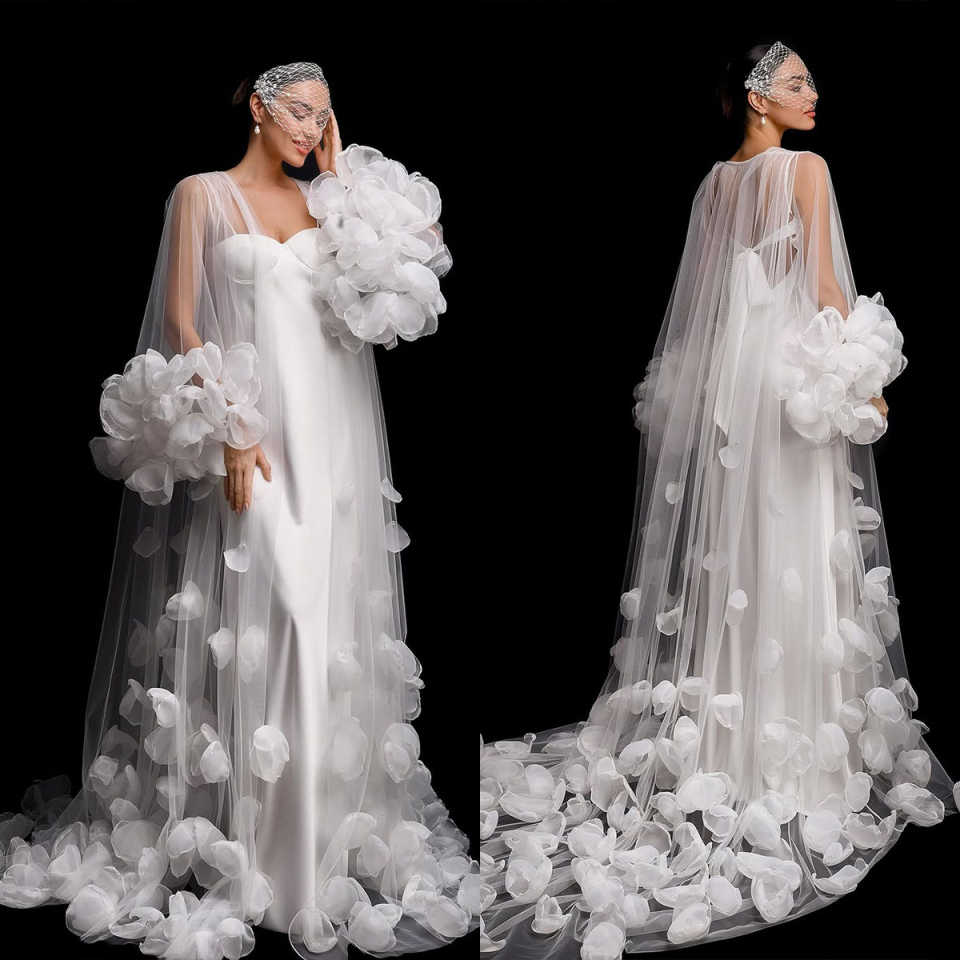 ELegant Tulle Robe Dress Puffy Women Long Sleeves Pregnant Bath Gown Wedding Anniversary Bride Sleepwear Nightwear Custom Made for Photoshoot