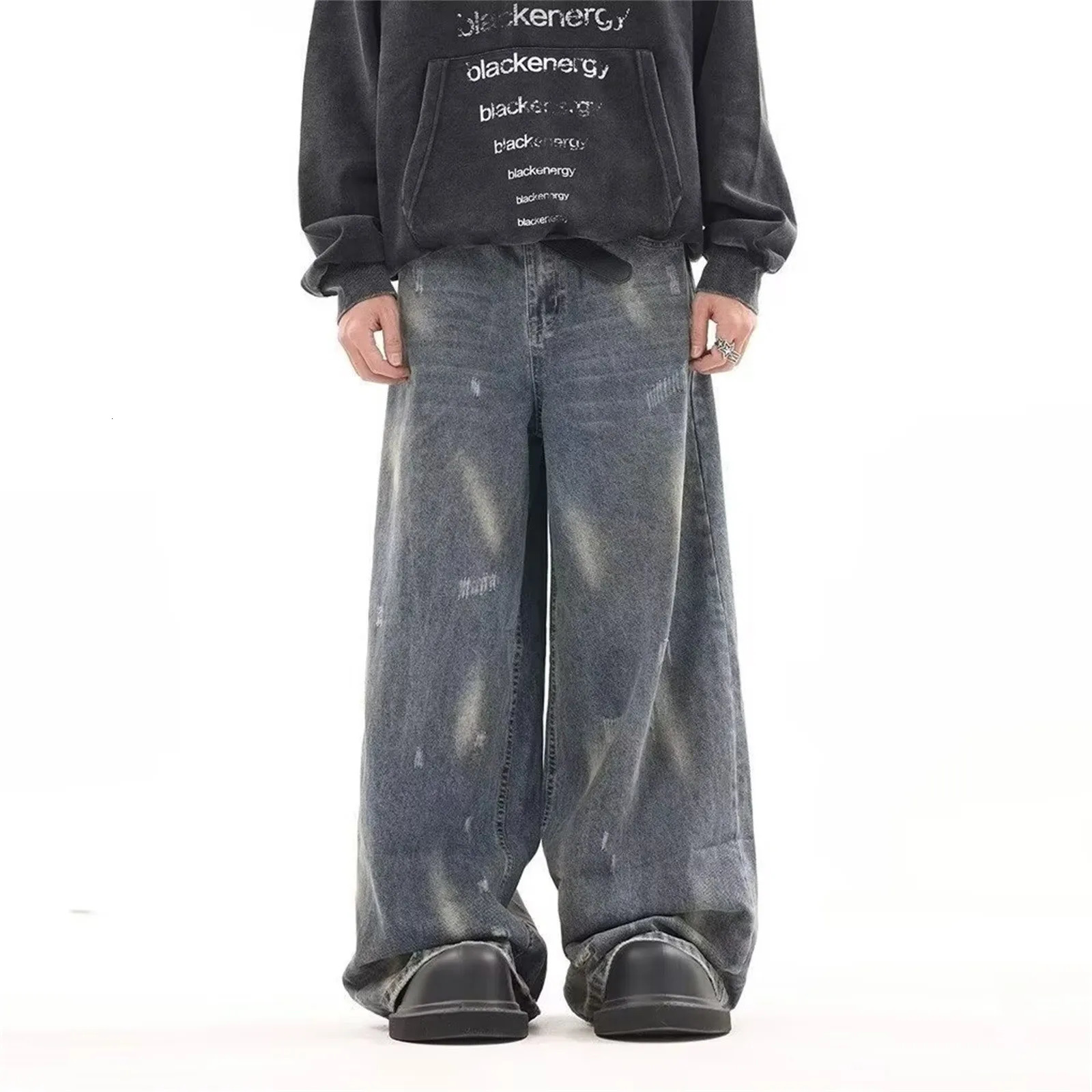 2025 Vintage Wash Male Jeans Stylish Harajuku Baggy Y2k Fashion Mens Pants High Street Regular Solid Color Straight Leg Pants 250617