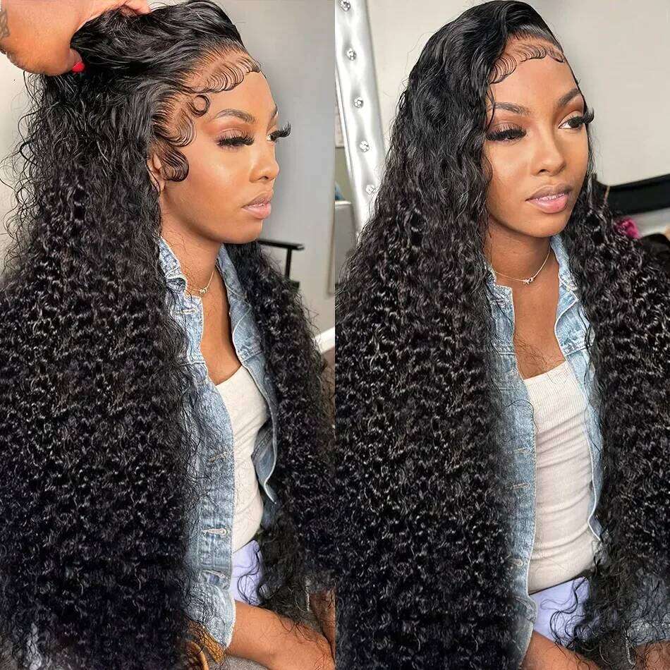 100 Human Hair Wigs 40 Inch HD Half Lace Front Wig Kinky Curly 13x6 Deep Wave Frontal Water Braided Curls Pre Plucked Cut Bleac