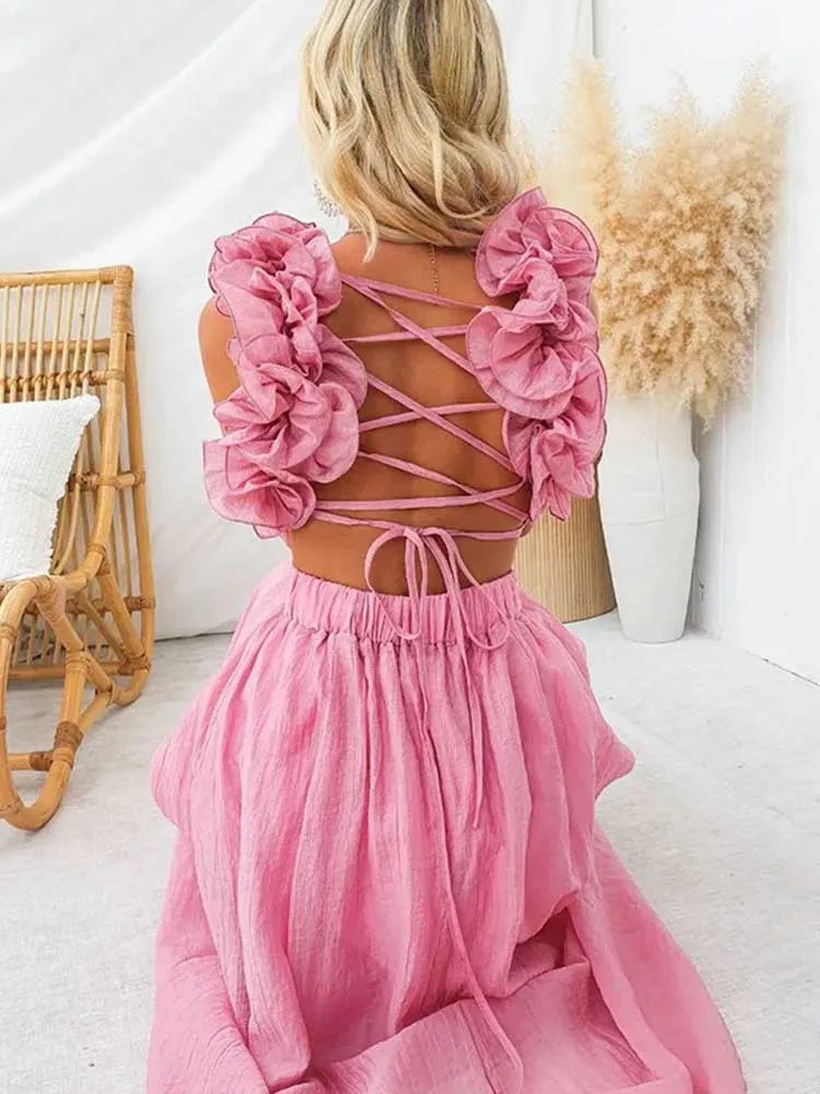 Sleeveless Dresses for Women Elegant Straps Pleated Dress Backless Summer Cotton Linen Dresses High Waist Wholesale Drop 250618