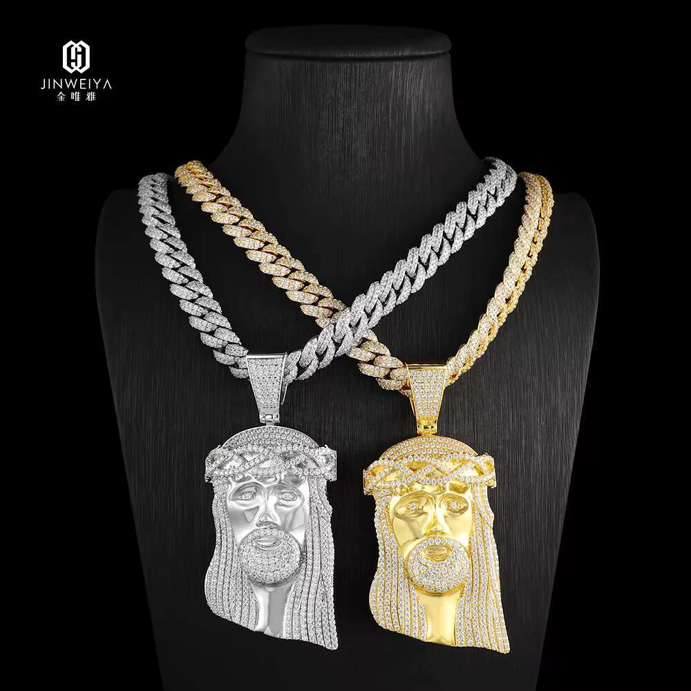 Brass Jesus Pendant Necklace with Moissanite Hip Hop Style for Mens Children Brass Zircon Jewelry