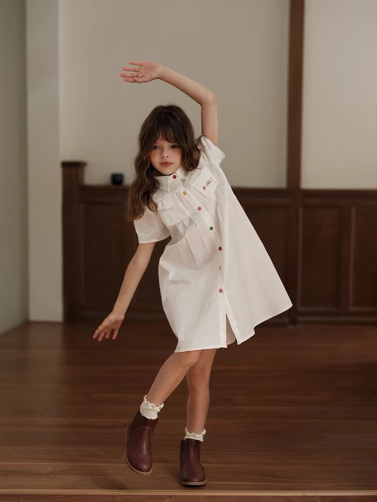 Girls' short sleeved shirt dress fashion summer leisure Girls dress Summer girls' dress new model