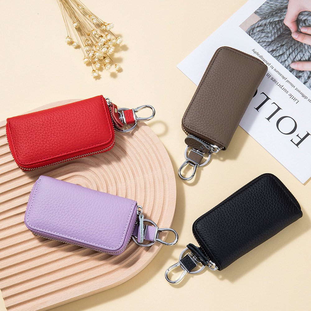Designer Keybag New Top Layer Cowhide Universal Car Key Case Foreign Trade Genuine Leather Multifunctional Zipper Key Holder Home Key Case