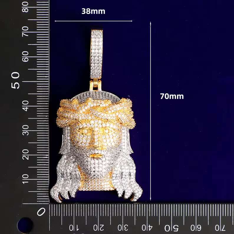 Luxury 2 Tone Hip Hop Jesus Face Pendant Rapper Vvs Moissanite Diamond Necklace Pendant S925 Hip Hop Jesus Pendant for Men