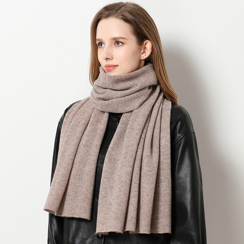 K1073 High-end 100% pure wool scarf for women in winter, widened and thickened, all-match solid color large shawl, warm neck scarf