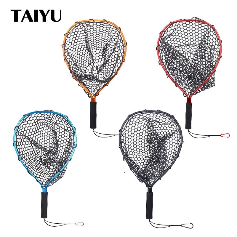 TAIYU Portable Fishing Nets Ultralight Aluminum Alloy Silicone Wear Resistance Mesh Hand Dip Casting Landing Net for Fly Fishing 250614