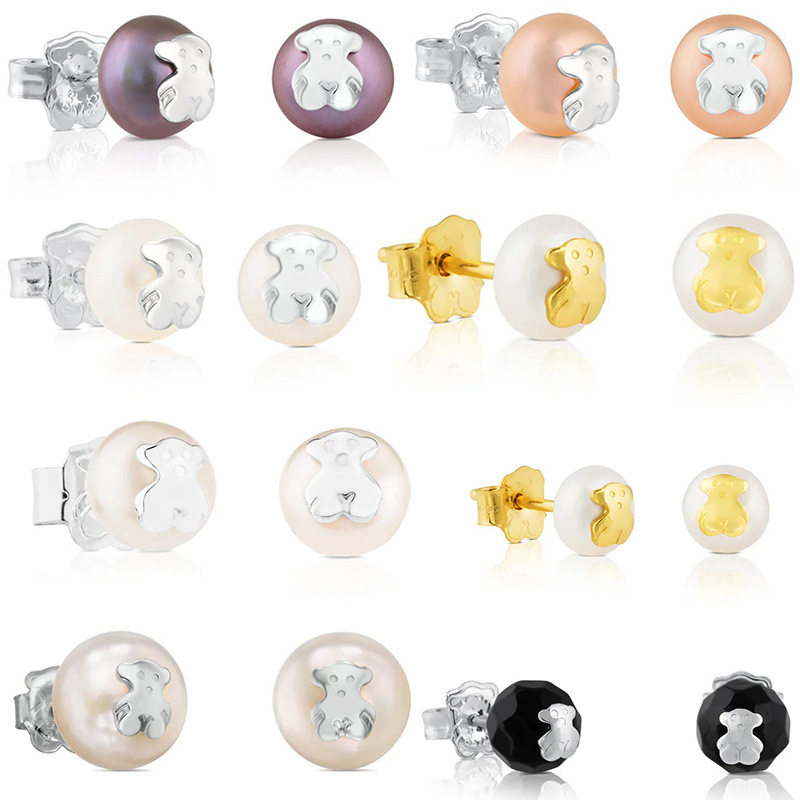 Luxury Spain tous bear designer earrings for women girls S925 sterling silver lovely bears earring elegant charm ball pearl delicate ear rings jewelry