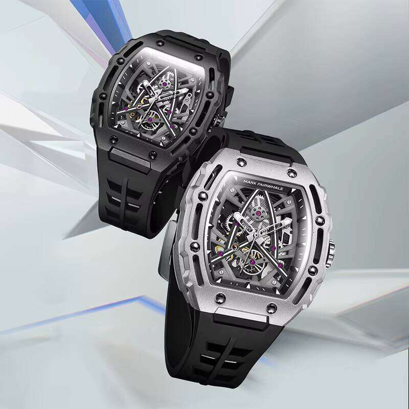 DHgargets Mark Fairwhale 6650 FW-6650 Sports Silicone Strap Mechanical Wristwatch Automatic Tonneau Watch Men Fashion Skeleton Watches