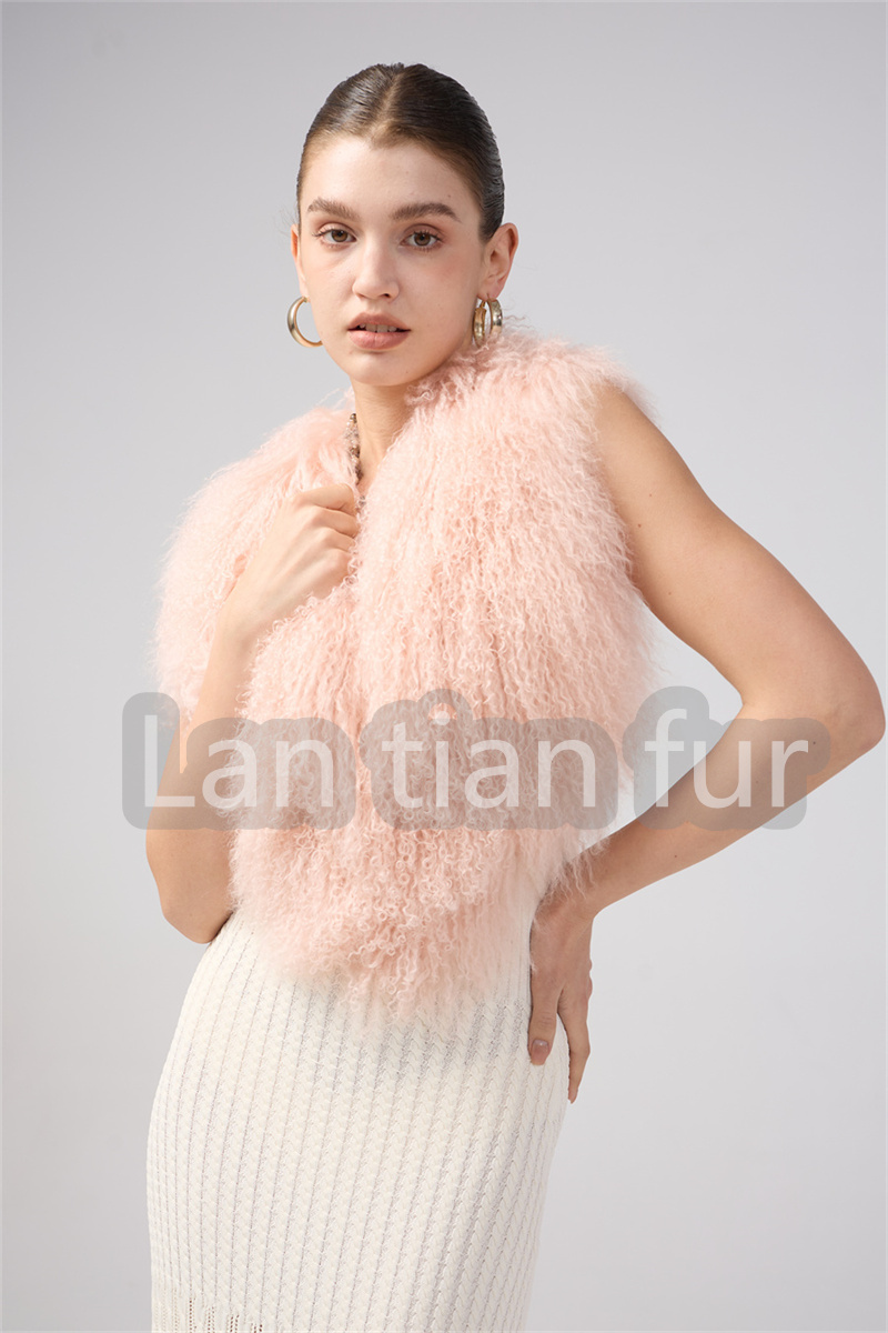 Women Real Sheep Fur Short Halter Top vest Real Mongolian Sheepskin Fur Vest