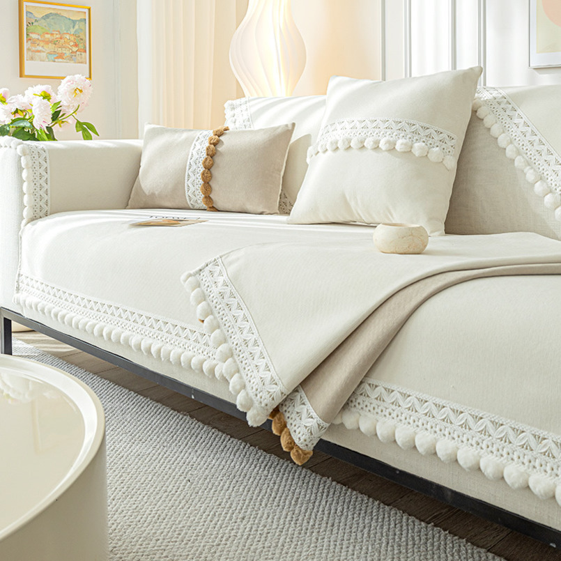 Nordic Light Luxury Chenille Cushion All-Season Breathable Sofa Seat Fabric Backrest Cover Non-Slip Slipcover