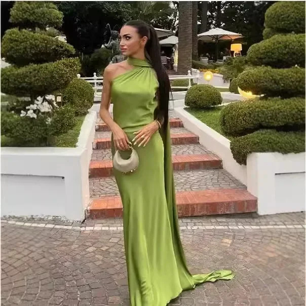 Womens Selling Fast Silk-Satin Feeling Halter Neck Dress European and American Style Sleeveless Summer Fashion Dress 250618