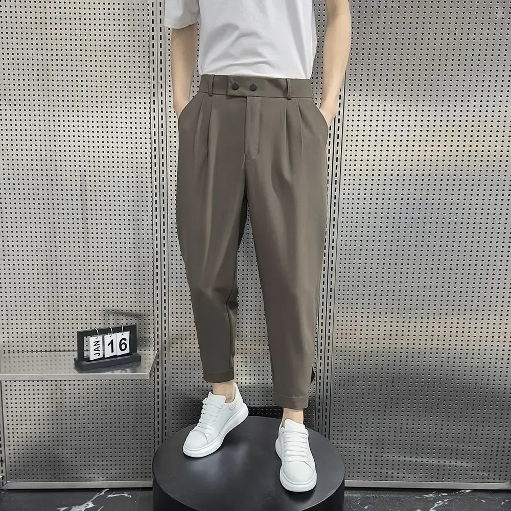 Baggy Trousers for Men Elastic Khaki Man Suits Pants Stretch Spring Clothes Slacks High Quality Fashion Tailoring Summer Up 250619