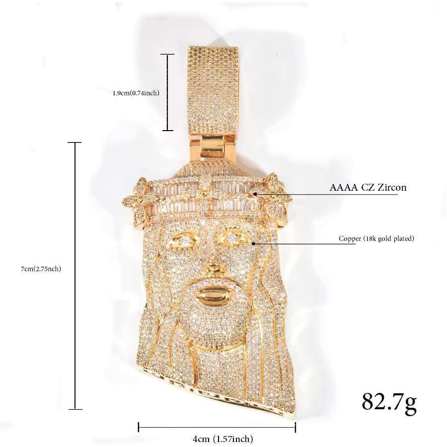 Gold Twe Tone Huge Spooky Big Jesus Head Baguette Zircon Charm Iced Out Crown Jumbo Pendant Cubic Zirconia Necklace for Men