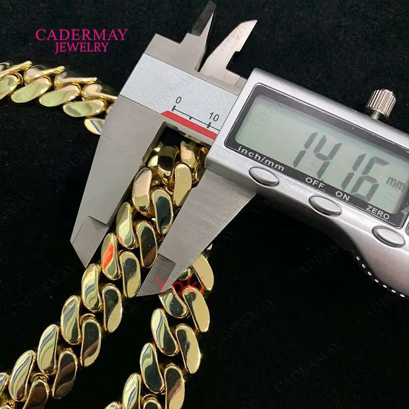 Hip Hop Heavy 250g Gold Chain Necklace 14mm 925 Silver 14k Gold Plated Smooth Miami Cuban Link Chain With Long Moissanite Clasp