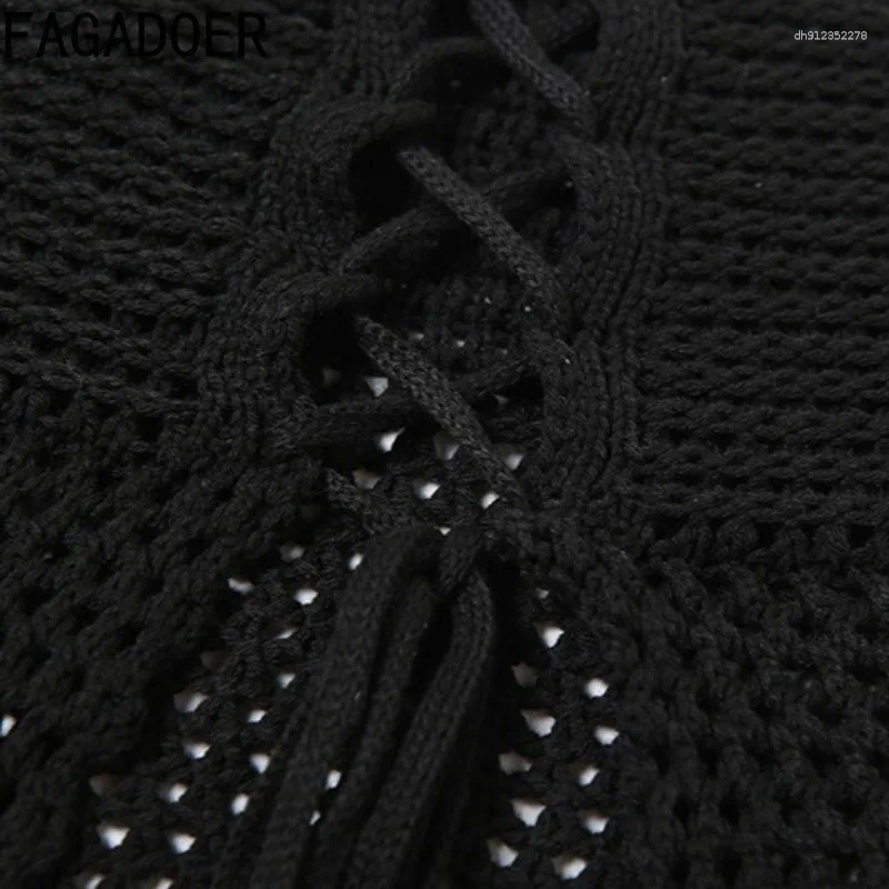 Women's Tracksuits FAGADOER Sexy Knitted Flower Hollow Out 2 Piece Sets Woman Outfit Sleeveless Backless Tops Shorts Suits Female Streetwear