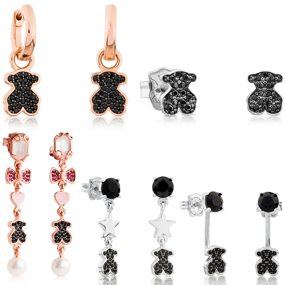 Luxury Spain tous bear designer earrings for women S925 sterling silver love heart bowknot earring girls sweet lovely bears animal dangle tassel ear rings jewelry