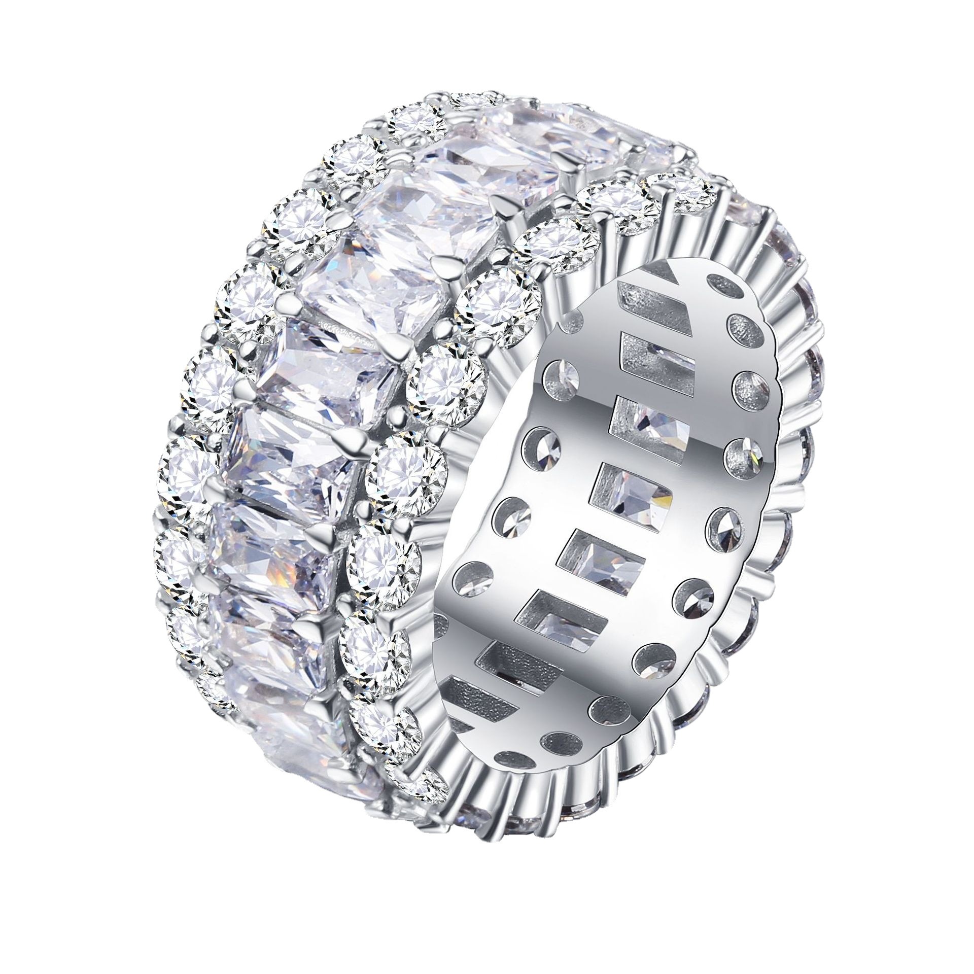 Elegant Moissanite Ring 925 Sterling Silver Band Featuring White/Blue/Pink Gemstones
