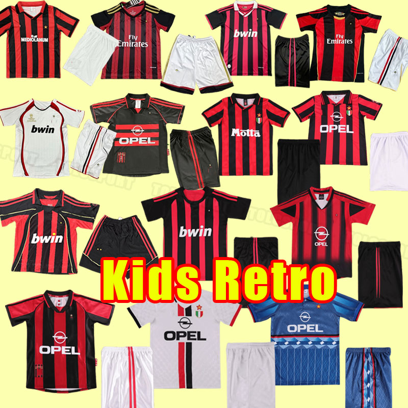 AC Kids Retro Soccer Jerseys Child Size 16-28 Maldini VAN BASTEN Pirlo Inzaghi Beckham Gullit Shevchenko Vintage Shirt Classic Kit MiLaN 2006 2007 2013 2014 1998 1999