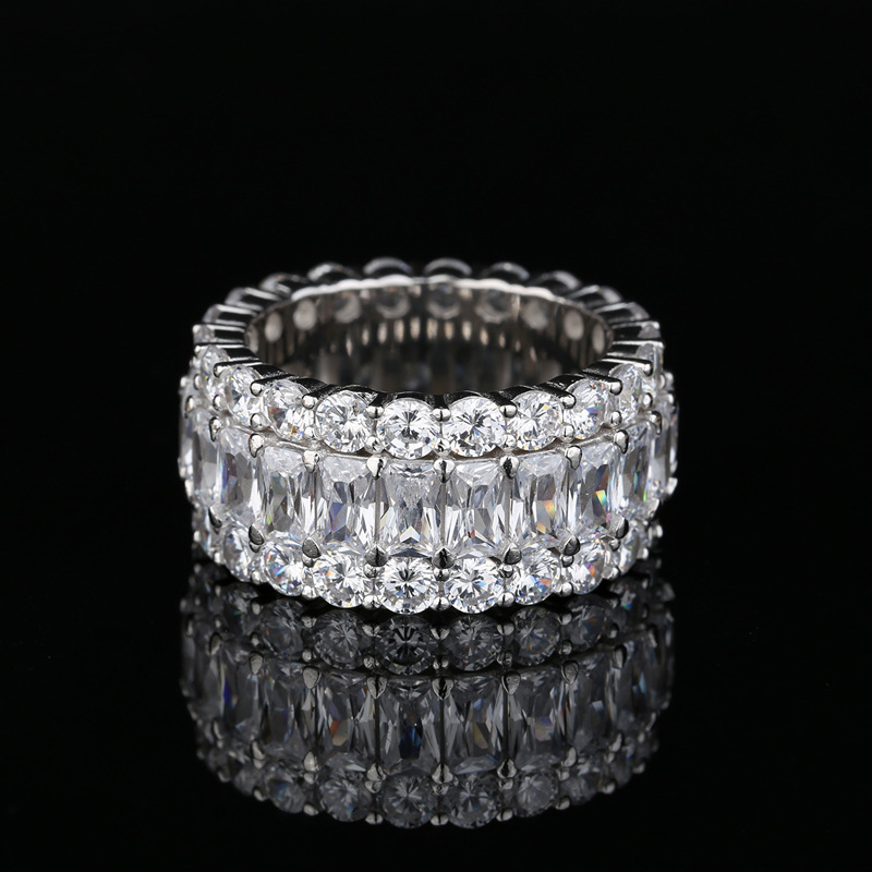 Elegant Moissanite Ring 925 Sterling Silver Band Featuring White/Blue/Pink Gemstones