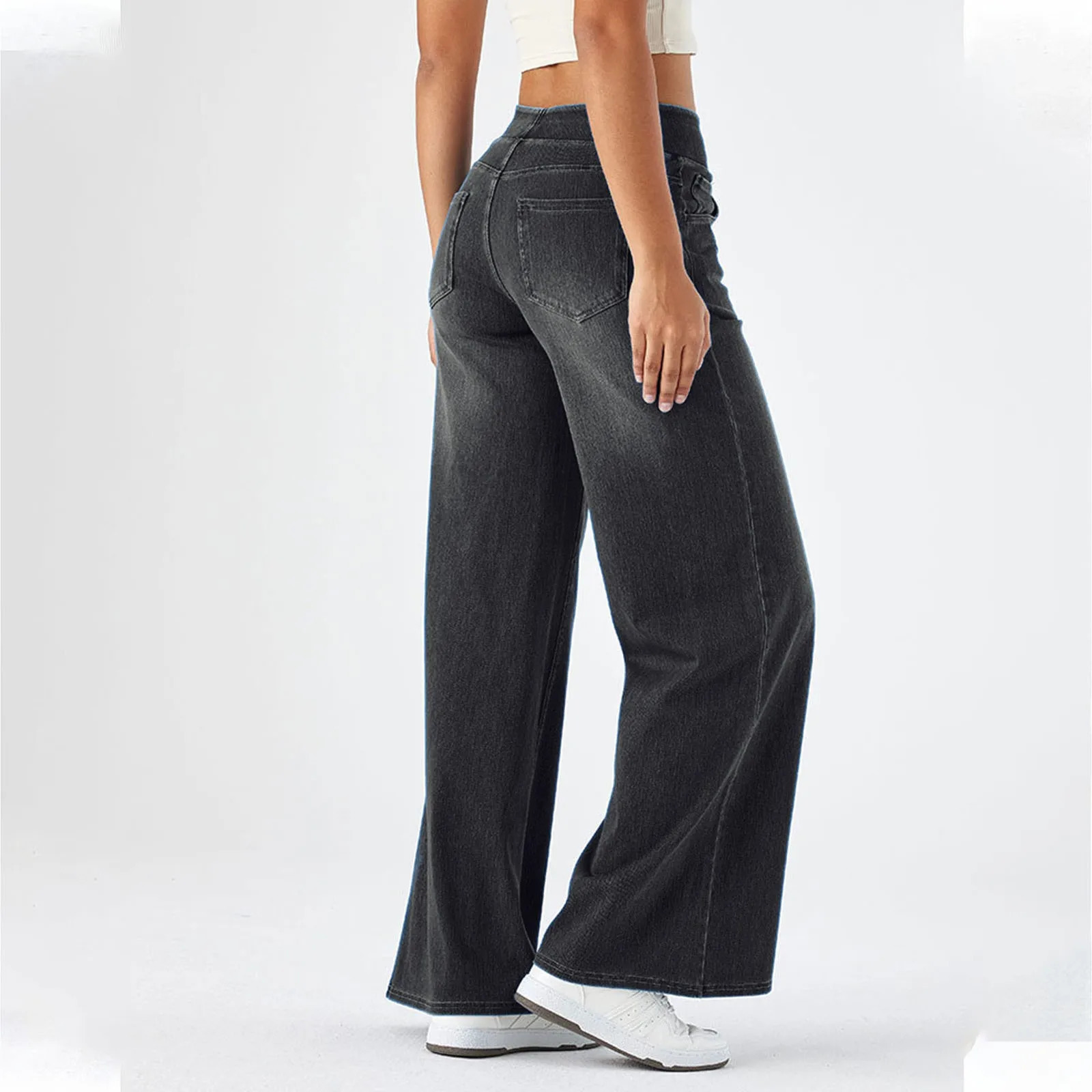 Casual Baggy Womens Elastic Waistband Wide Leg Jeans Elegant Slim Fit Trousers American Retro Denim Palazzo Pants Z260314