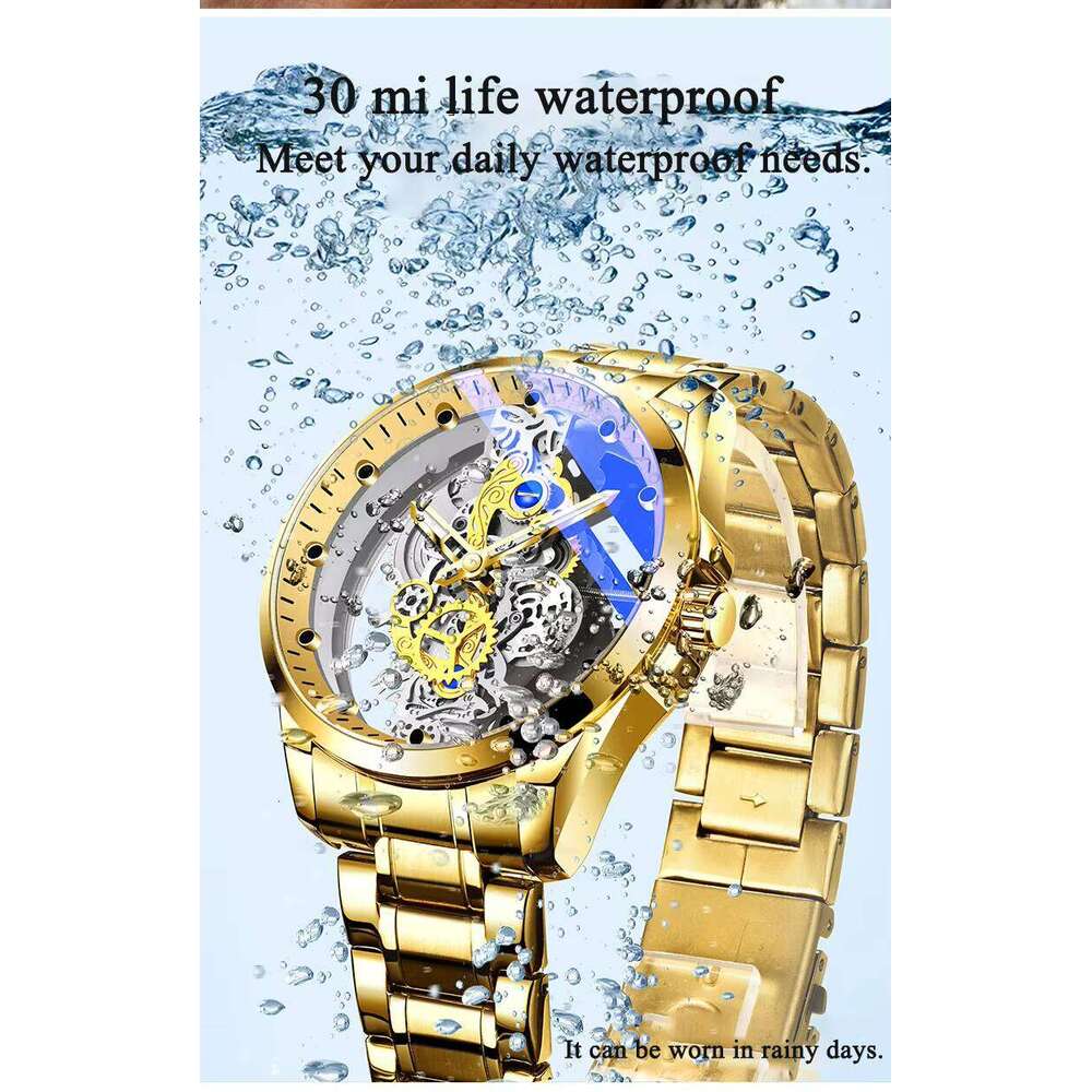 DHgargets New Men Quartz Gold Skeleton Vintage Man Watch